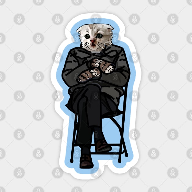 Funny Zoom Cat wearing Bernie Sanders Mittens Memes Sticker by ellenhenryart